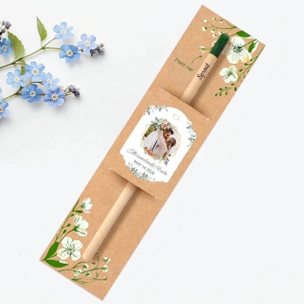Personalised plantable pencil with photo and message - Wedding favour