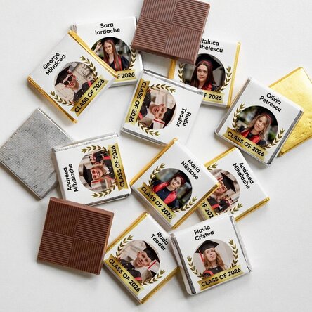 Set of 10 personalised mini chocolates with text and photo for graduates