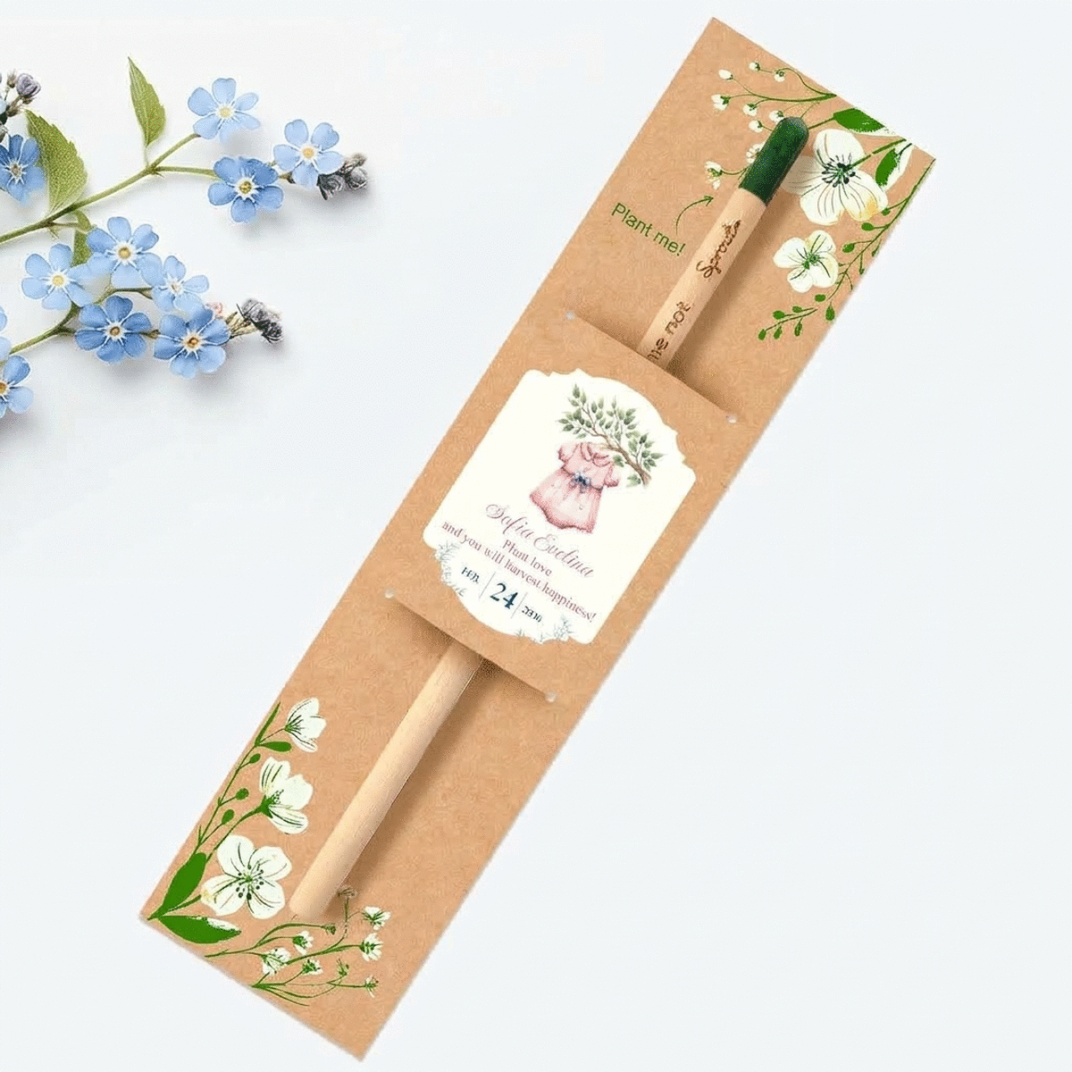 Personalised plantable pencil with a message – Christening favour
