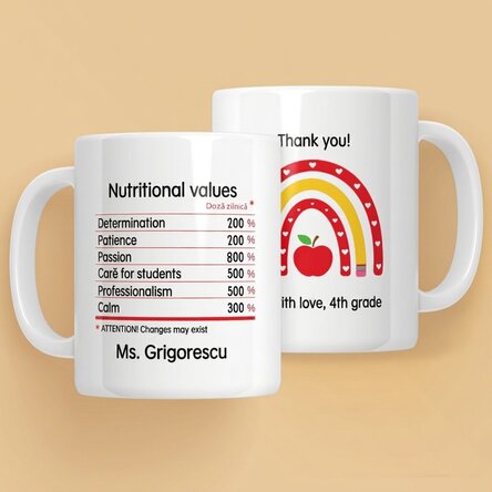 Personalised mug with text – Nutritional values for teachers