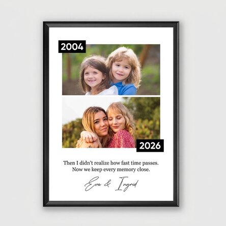 Personalised picture frame with 2 photos and a message – Then and now