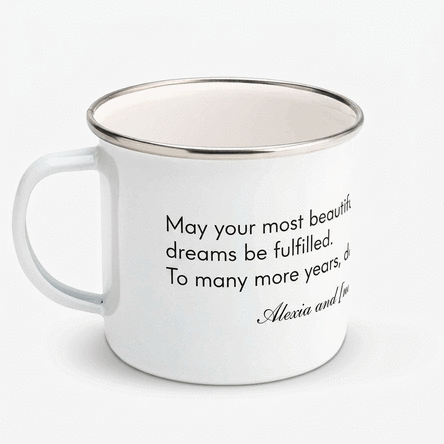 Personalised enamel mug with a message