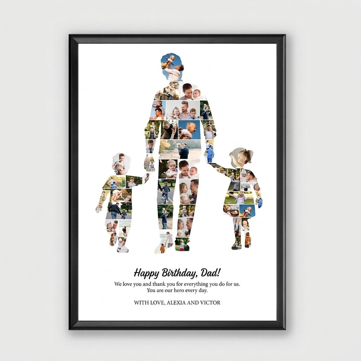 Personalised canvas print with text and 49 photos – Dad, daughter and son