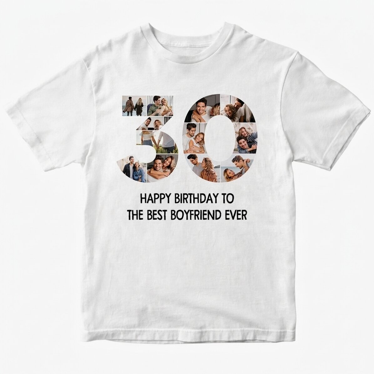 Personalised cotton T-shirt with 12 photos and a message – 30 years