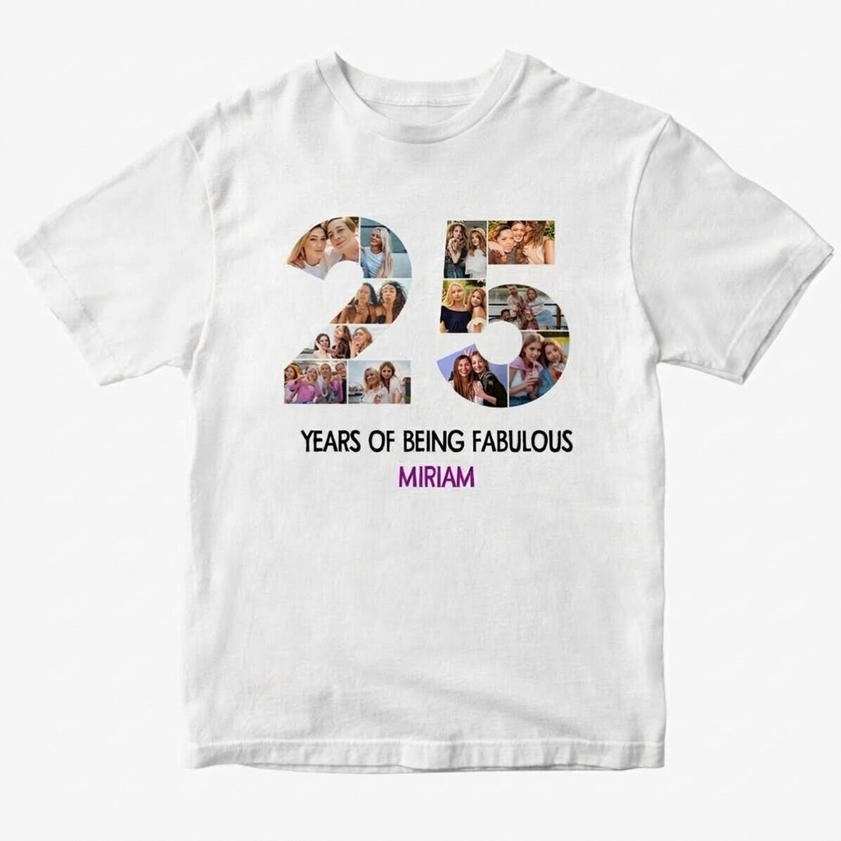 Personalised cotton T-shirt with 12 photos and a message – 25 years