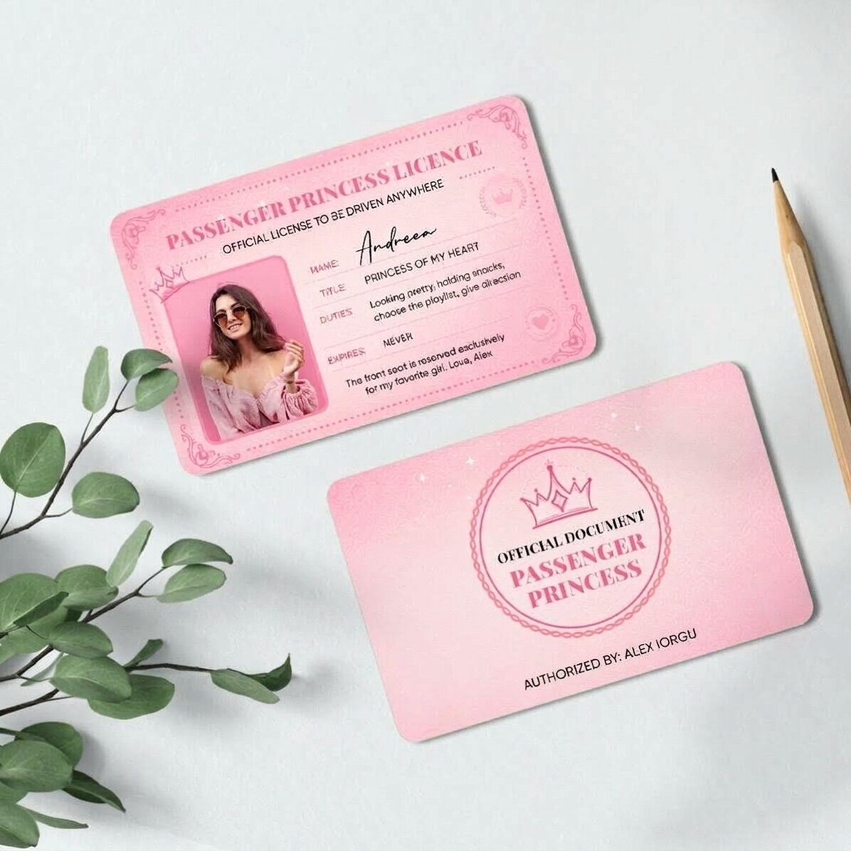 Personalised double-sided aluminium card with a photo and text - Passenger Princess