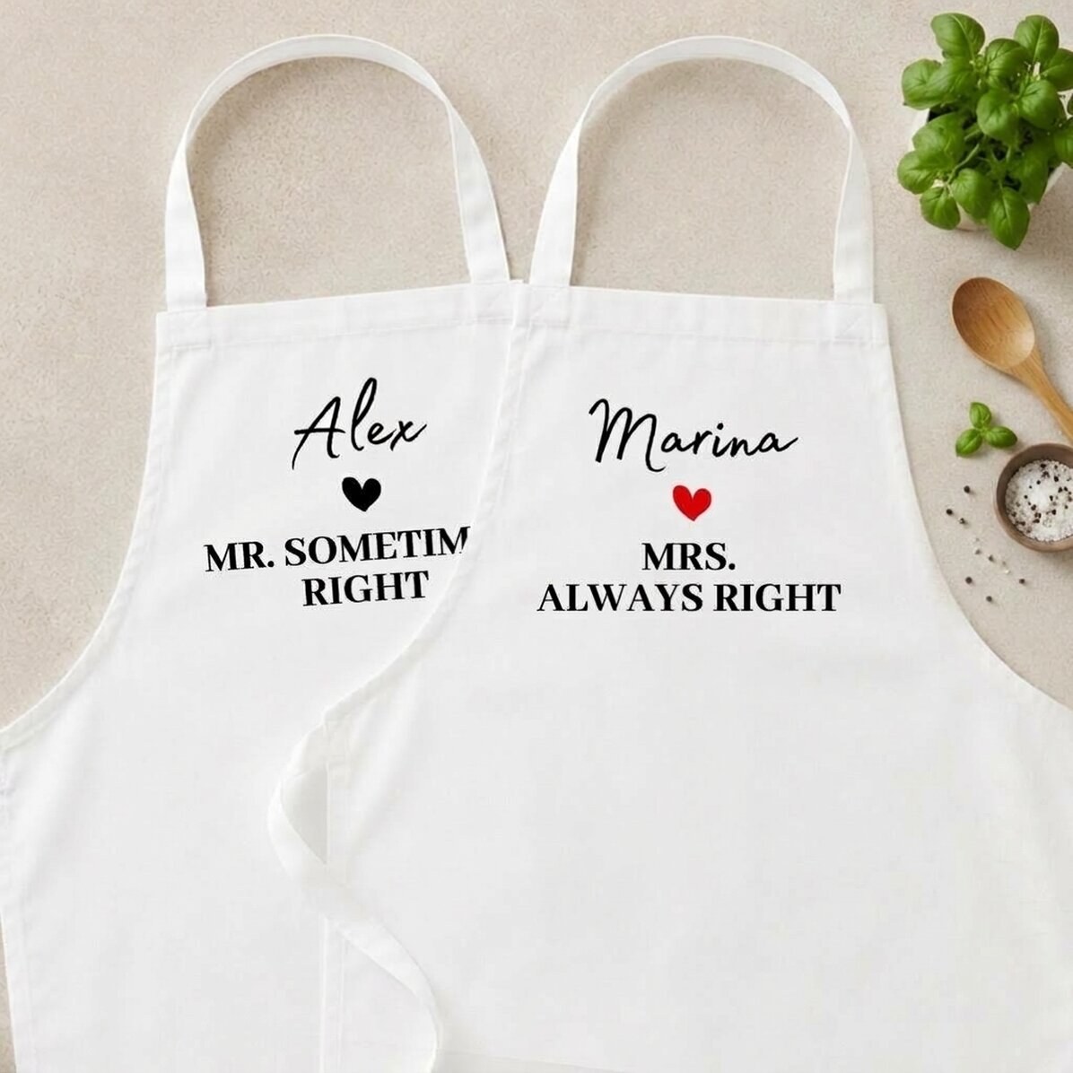 Personalised aprons for couples – Mrs & Mr Right