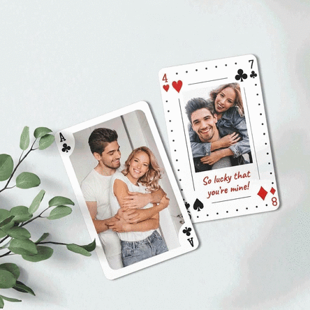 Personalised double-sided aluminium card with photos and a message – Playing card