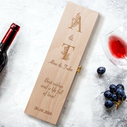 Personalised wine box with text and initials - Floral