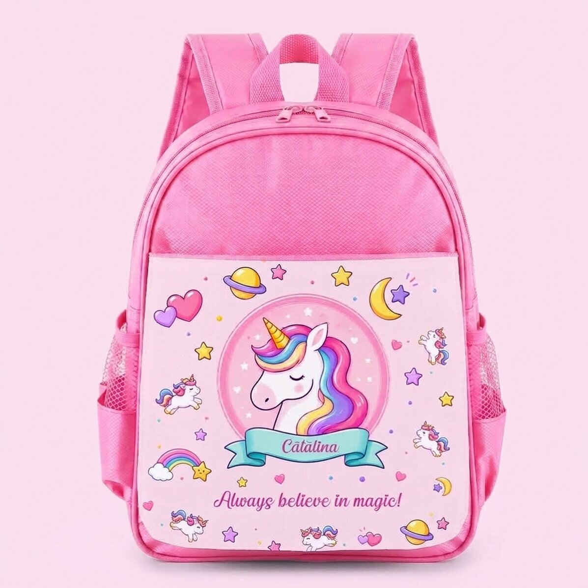 Personalised school bag with text – Unicorn