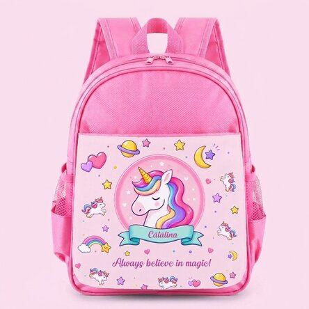 Personalised school bag with text – Unicorn