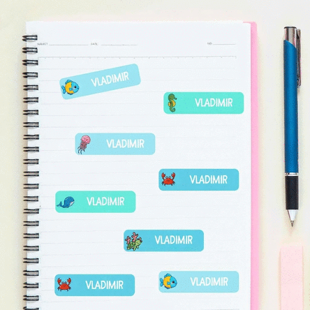 Set of 36 personalised stickers (self-adhesive labels) for school
