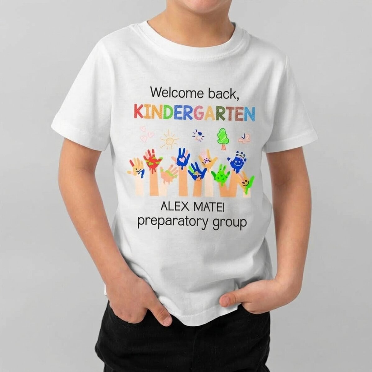 Personalised cotton T-shirt for children with text - Nursery