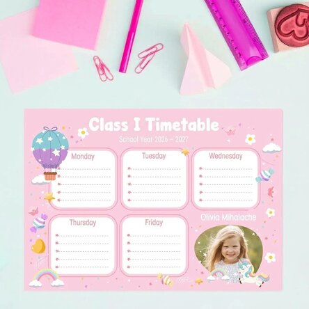Personalised timetable with text and photo – Sweets and unicorns