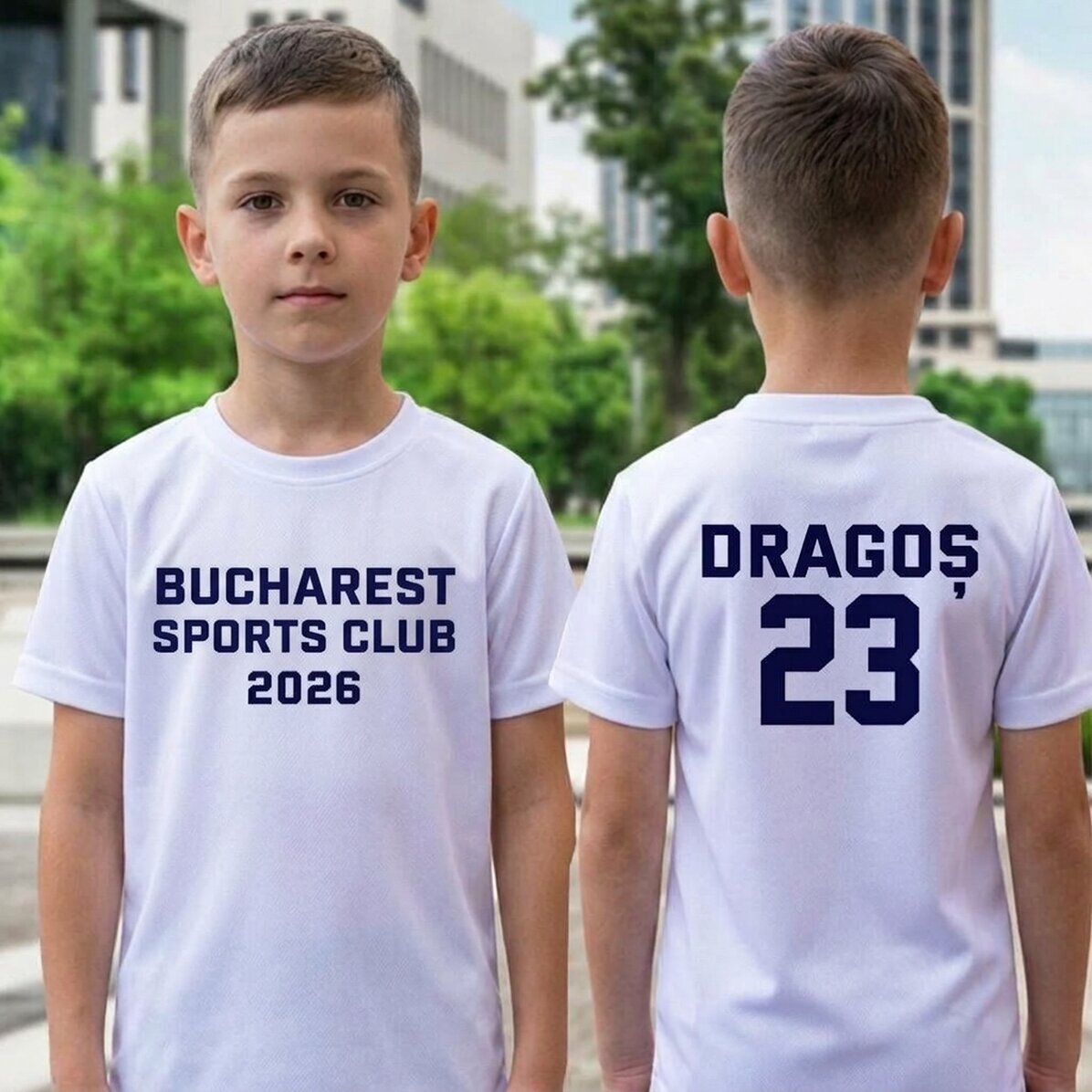 Personalised girls’ sports T-shirt with text on the back