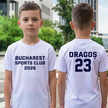 Personalised girls’ sports T-shirt with text on the back