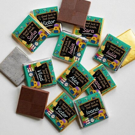 Set of 10 personalised mini chocolates with a message for the start of the school year