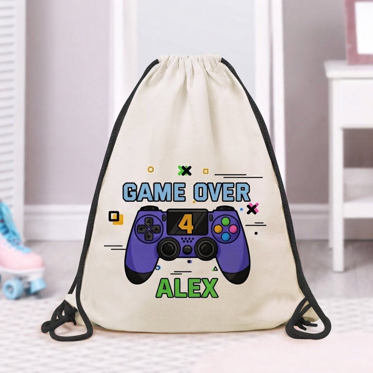 Personalised rucksack with text – Game over