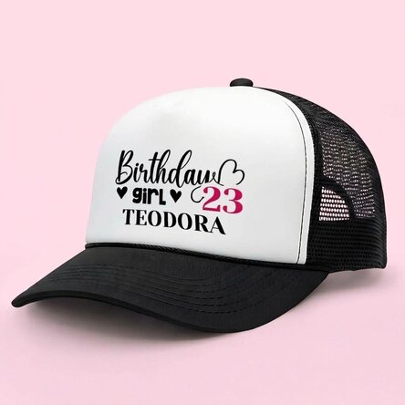 Personalised cap with text – Birthday girl