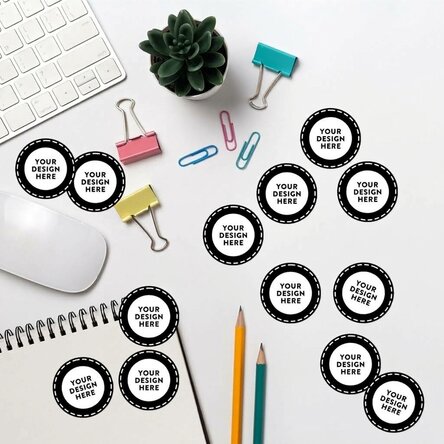 Set of round stickers (self-adhesive labels), 3.5 cm in diameter, customised with your own design