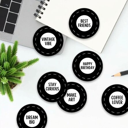Set of round customised stickers (self-adhesive labels) featuring your own design
