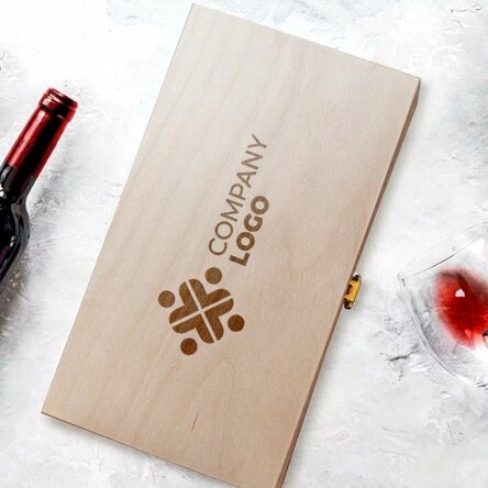 Personalised wine box for two bottles of wine with a logo