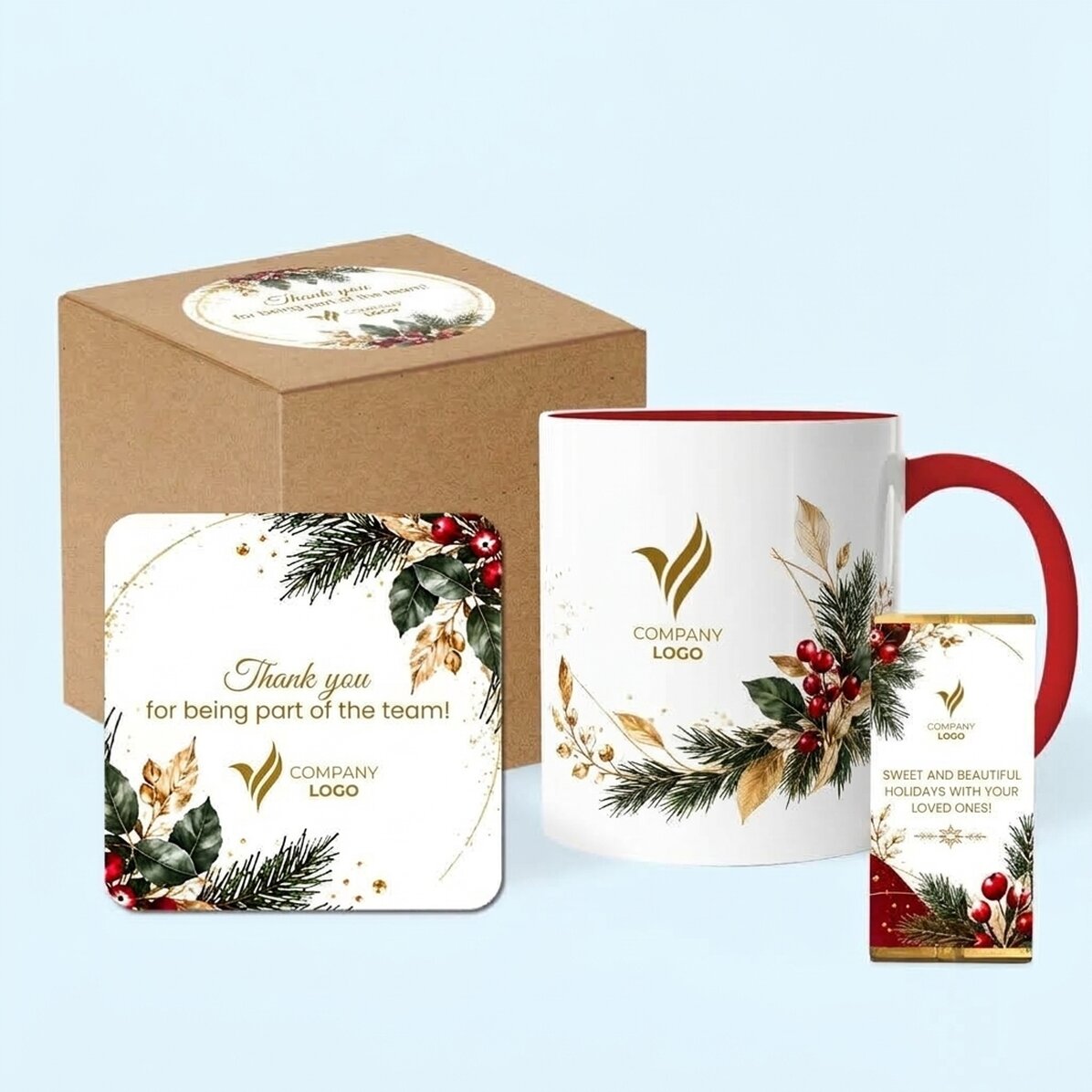 Personalised Christmas gift set with logo and text - Festive