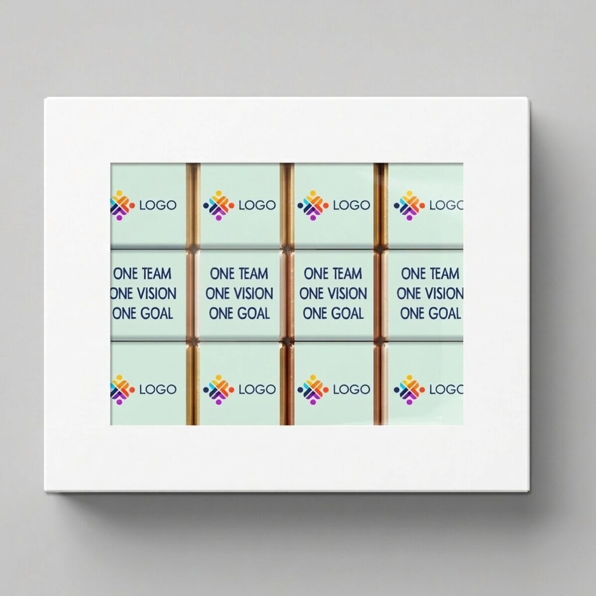 Box of 12 mini chocolates, personalised with a logo and message