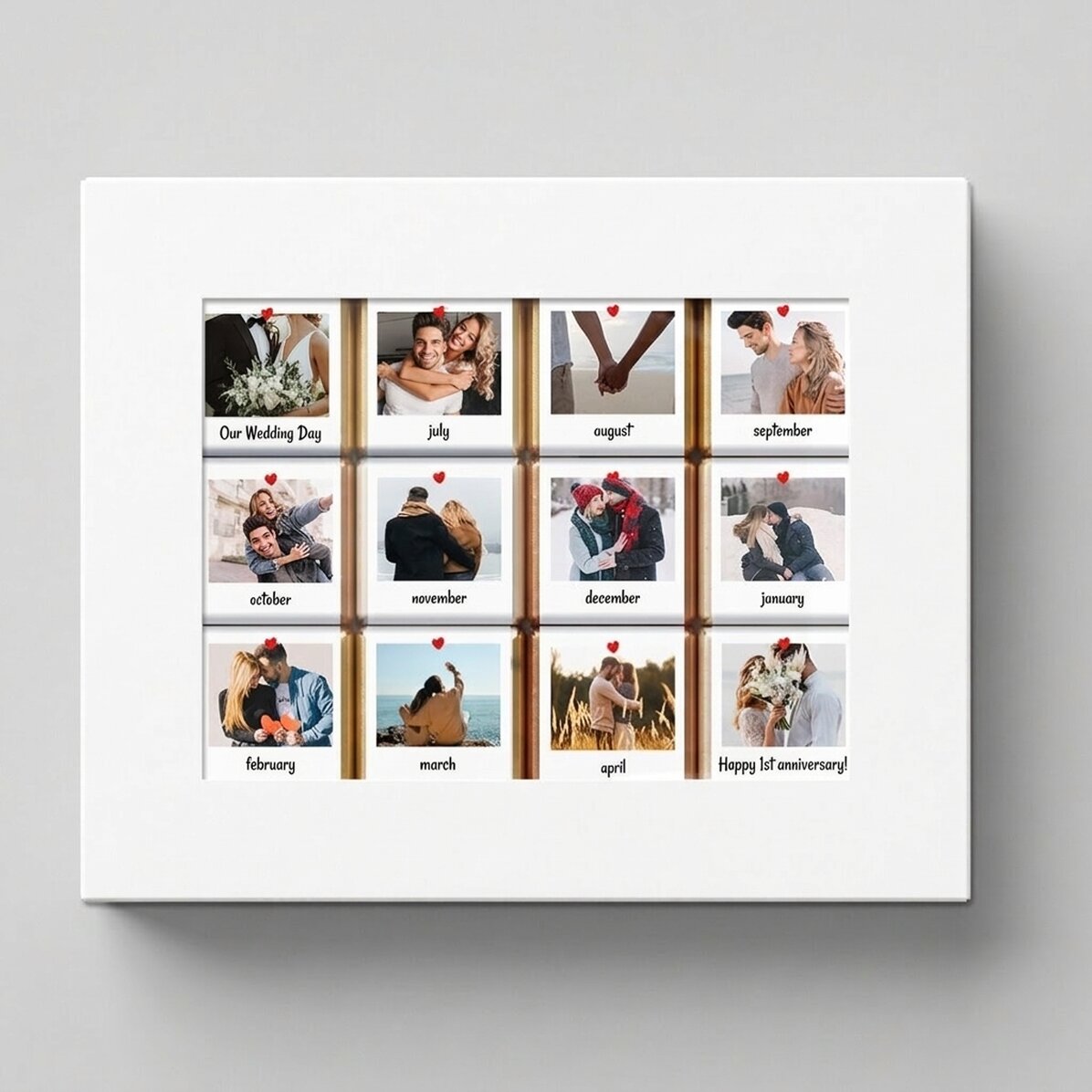 Box of 12 mini chocolates personalised with photos and messages - Our Story