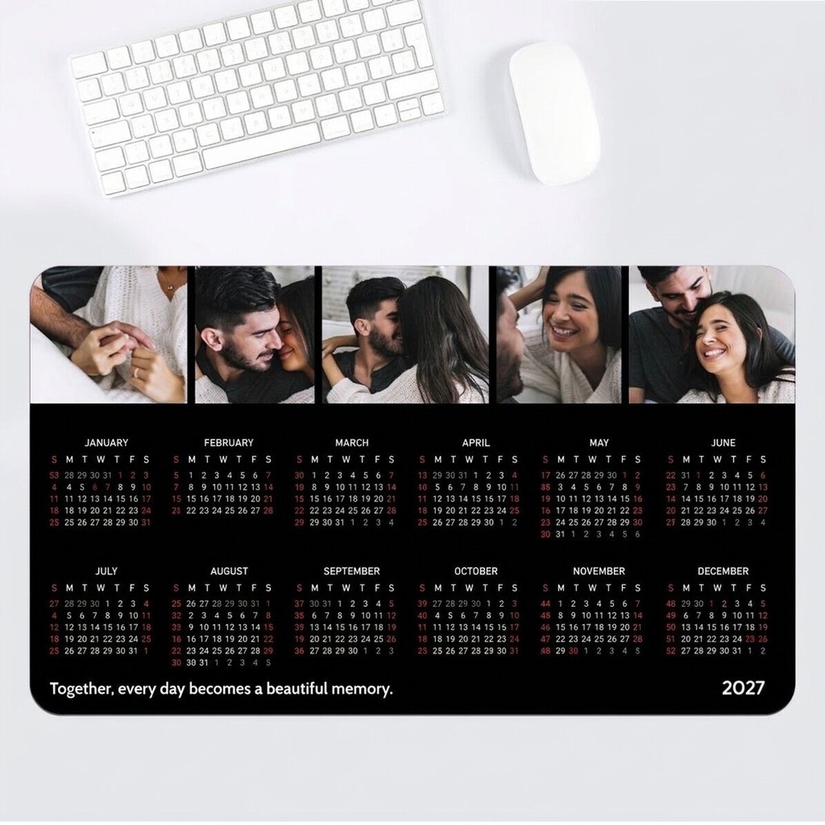 Customised XXL mouse mat with a calendar, 5 photos and a message