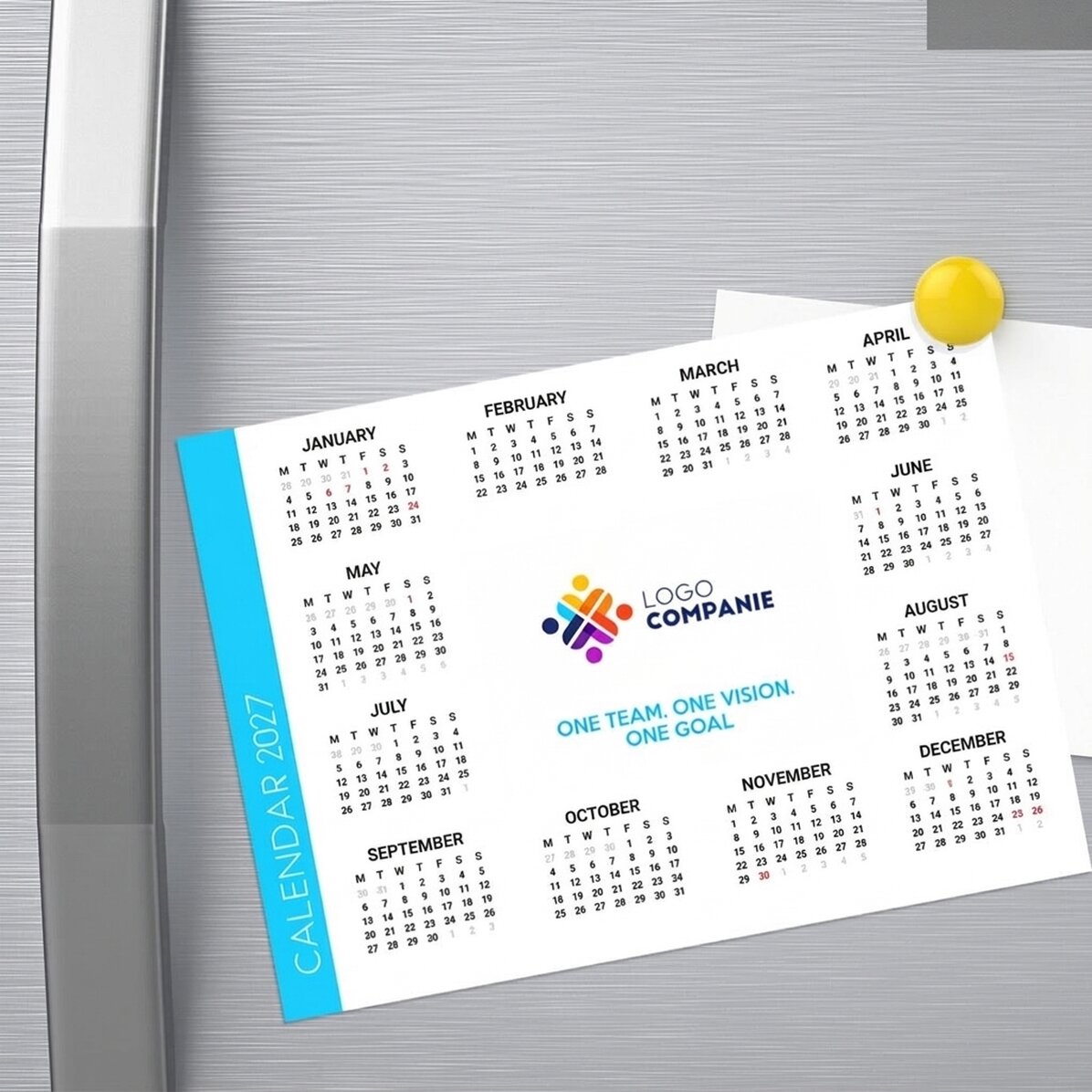 Personalised magnetic calendar with logo and message
