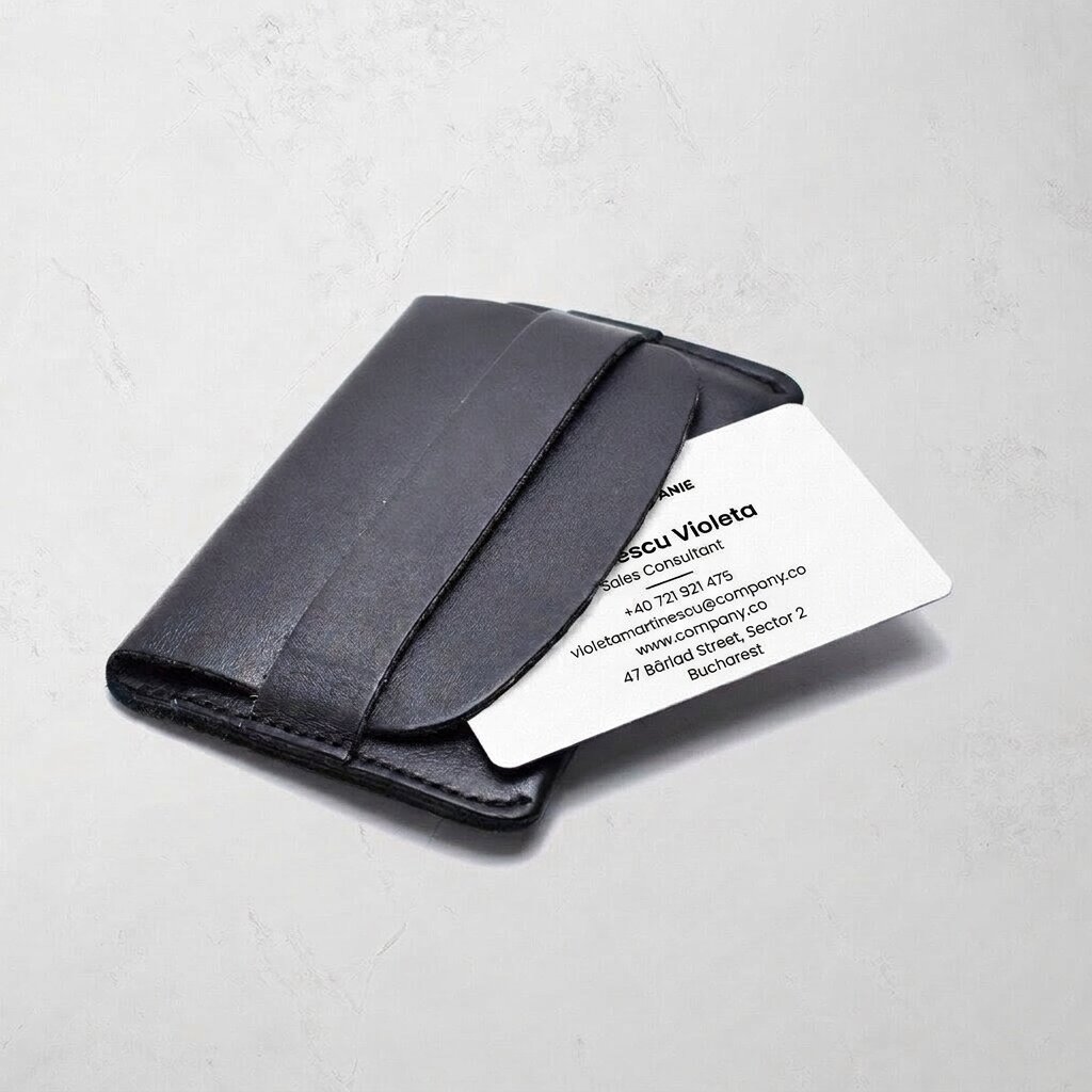 Personalised aluminium business card, minimalist design, logo and QR code