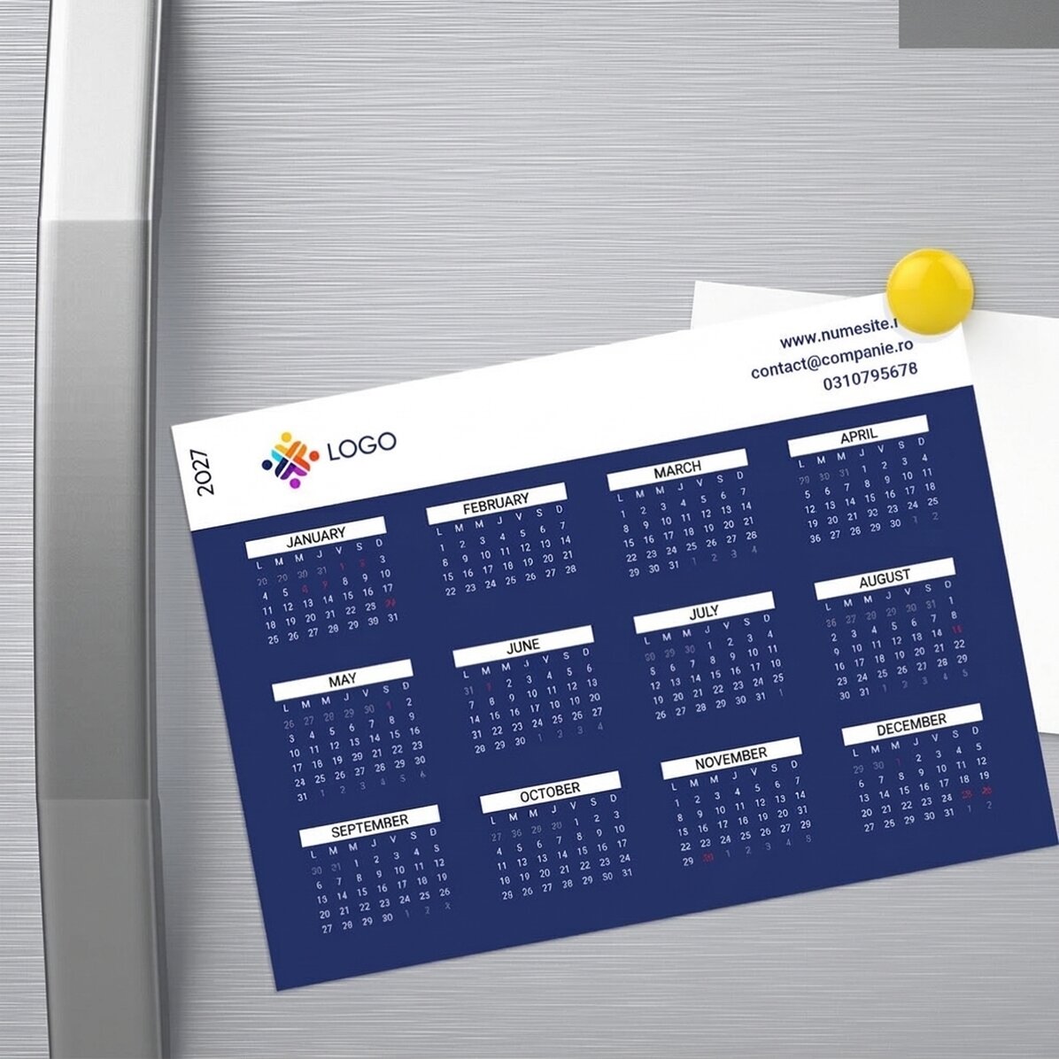 Personalised magnetic calendar with a message and logo
