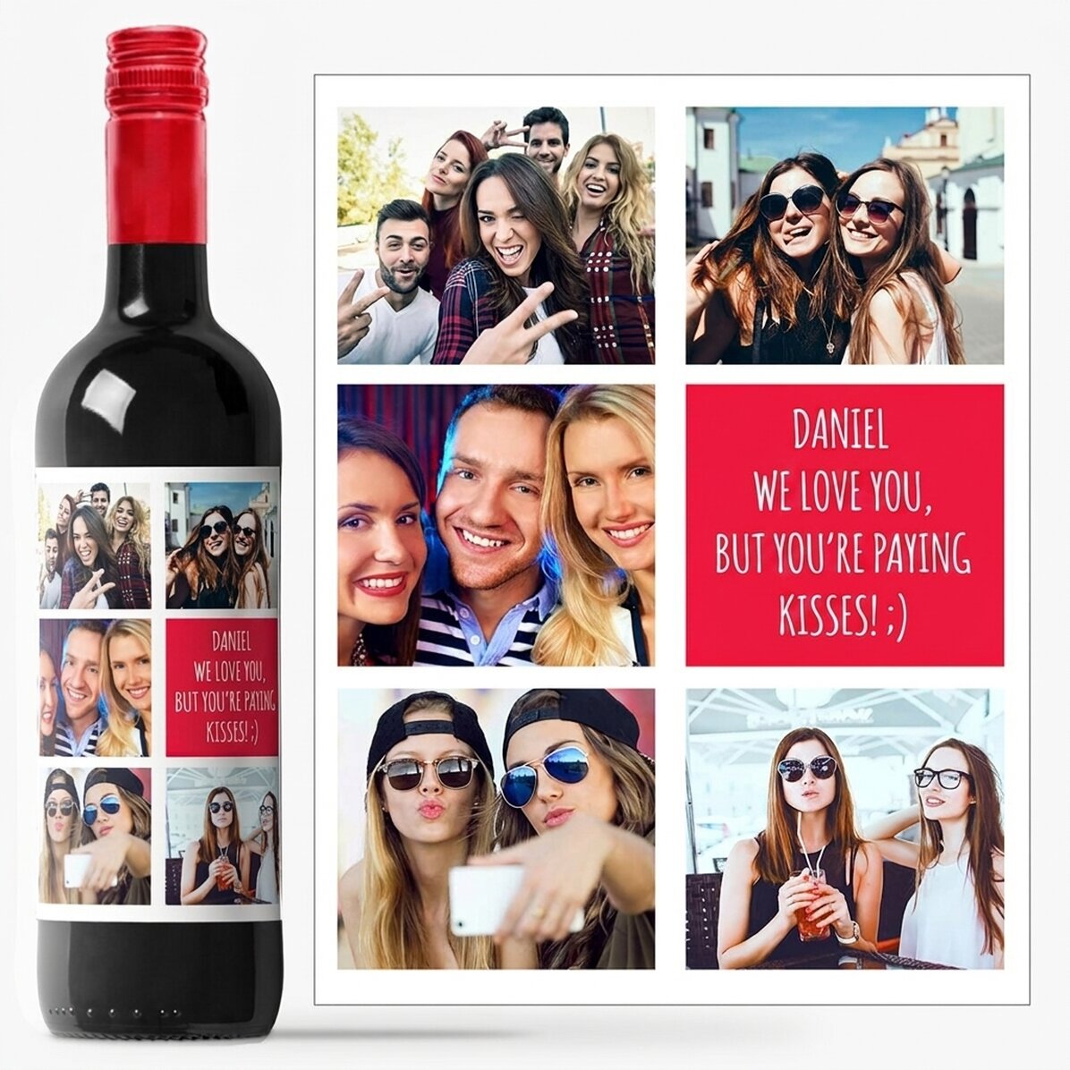 Personalised wine with 5 photos and text