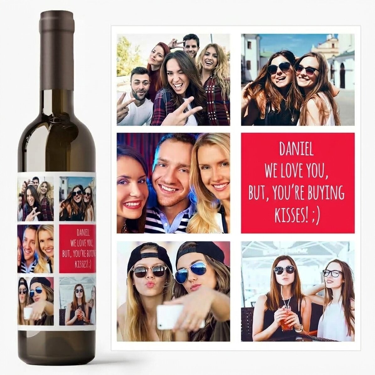Personalised wine with 5 photos and text