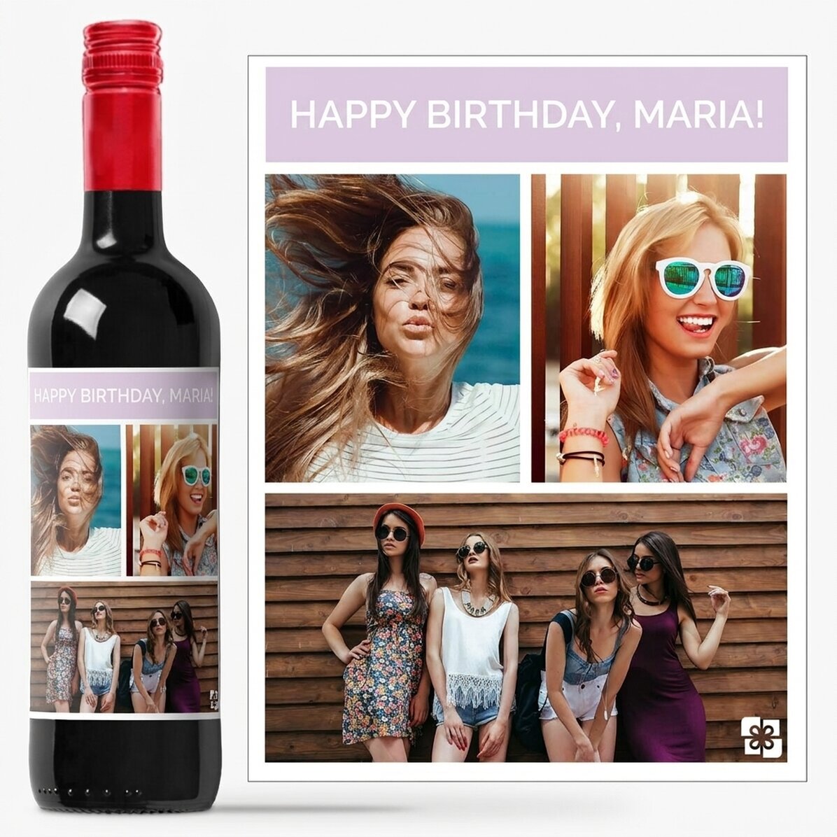 Personalised wine with 3 photos and text