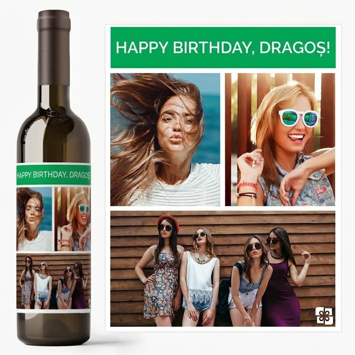 Personalised wine with 3 photos and text