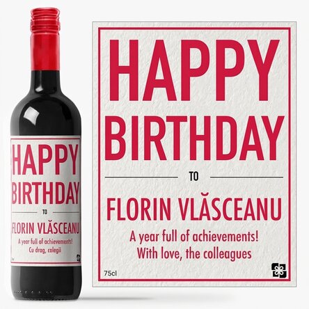 Personalised wine - Happy Birthday in red border