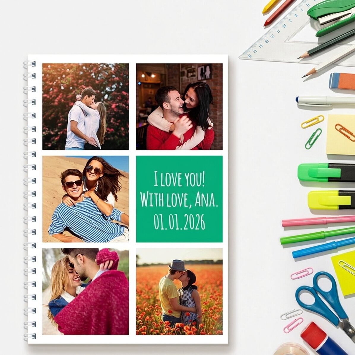 Personalised notebook with 5 photos and text
