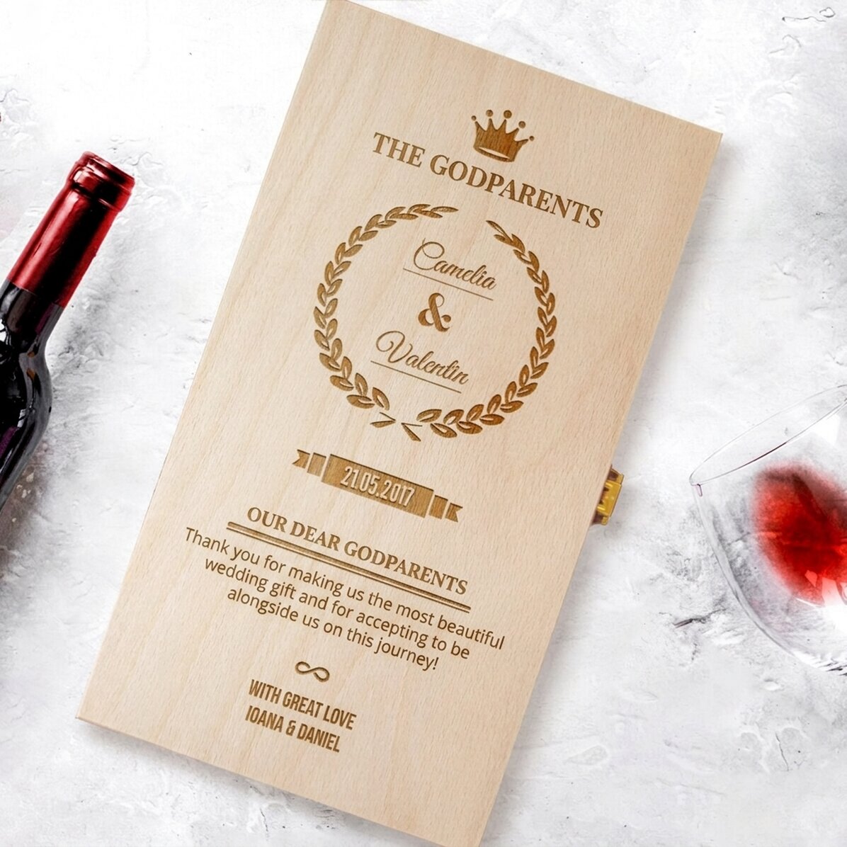 Personalised wine box for two bottles for godparents