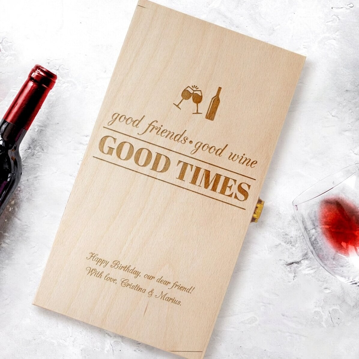 Personalised wine box for two bottles - Good Friends, Good Wine, Good Times