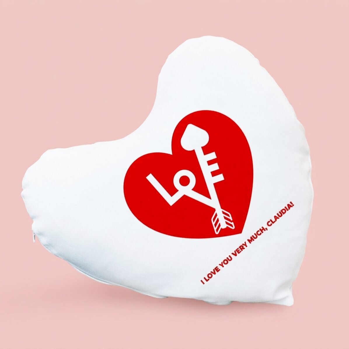 Personalised heart-shaped cushion - #love