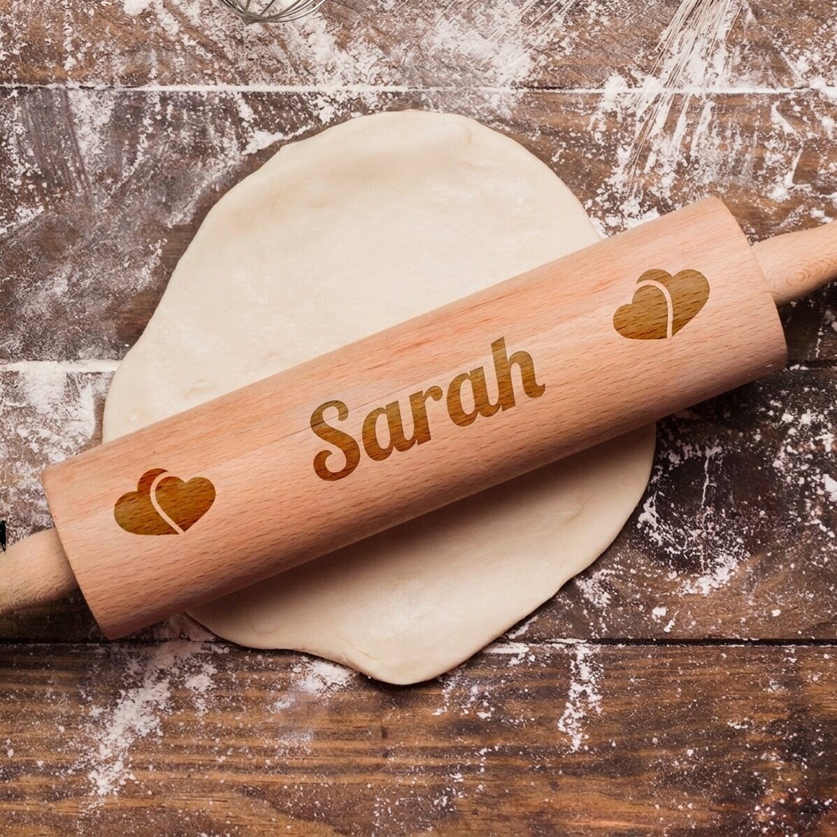 Personalised wooden rolling pin with love name