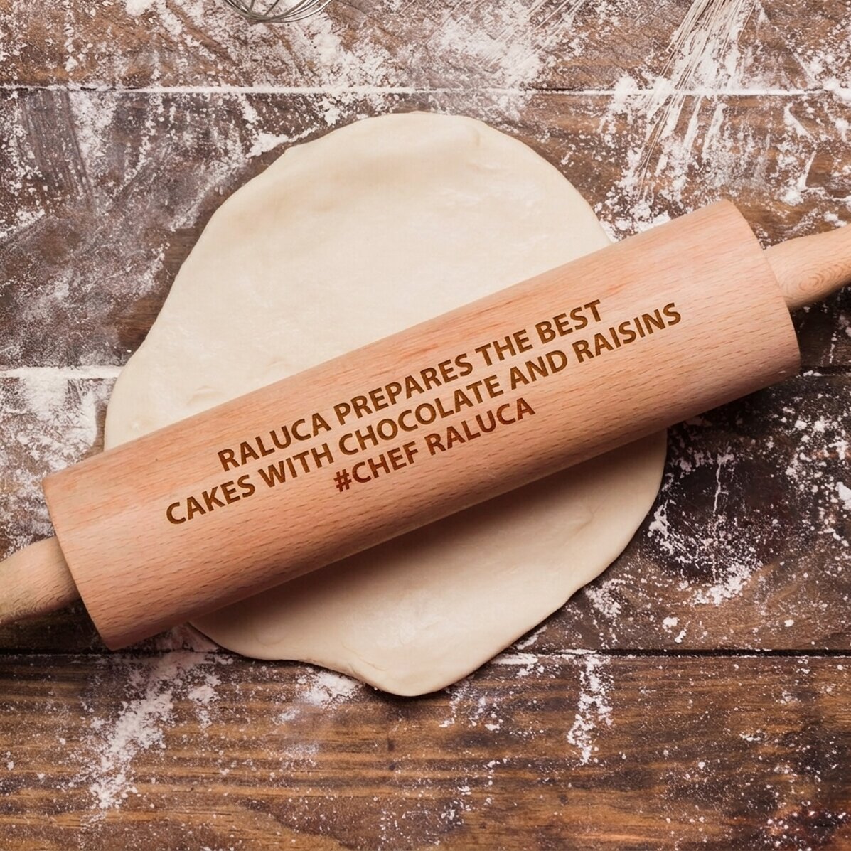 Personalised wooden rolling pin with message