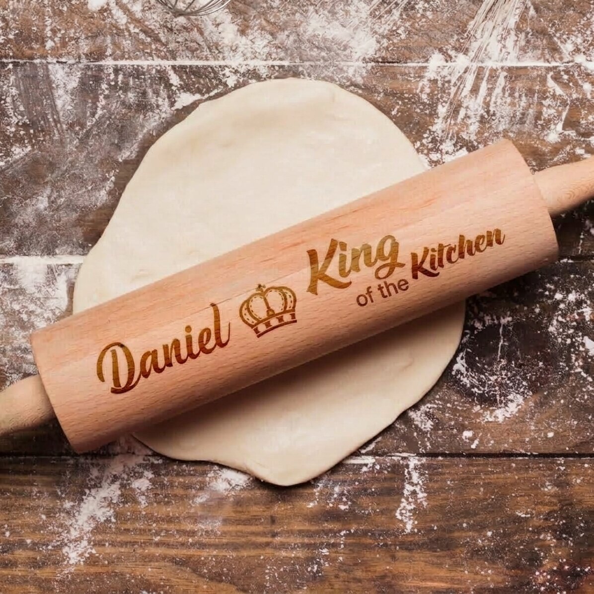 Personalised wooden rolling pin - King of the Kitchen