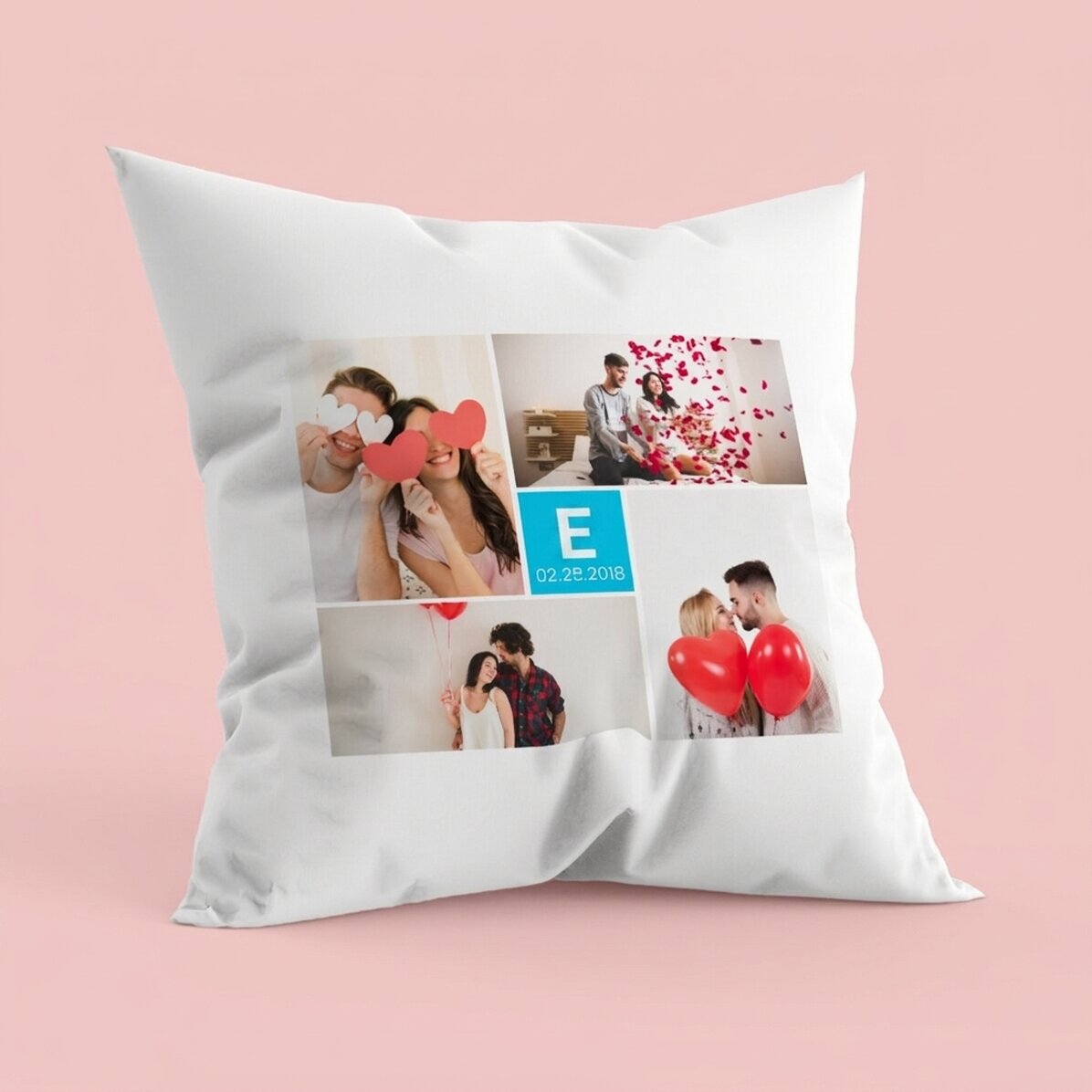 Personalised cushion with 4 photos and an initial