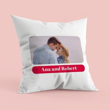 Personalised cushion with a photo and text