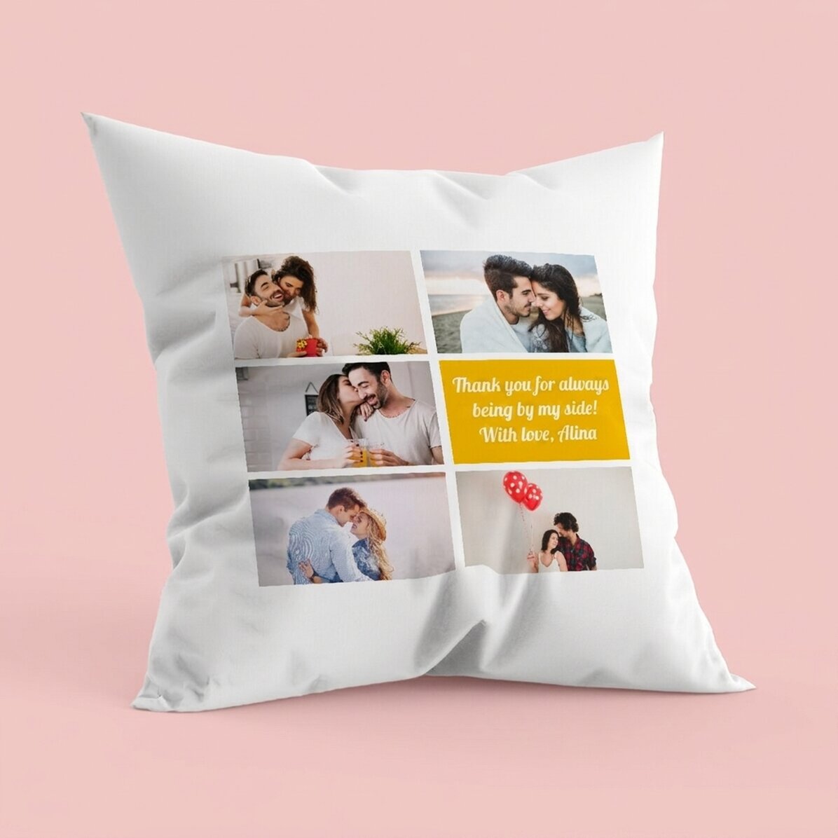 Personalised cushion with 5 photos and text