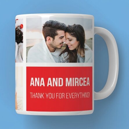 Personalised mug with 5 photos and text
