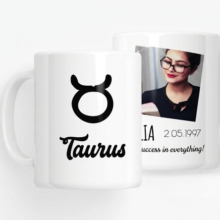 Personalised zodiac mug with photo and text - Taurus
